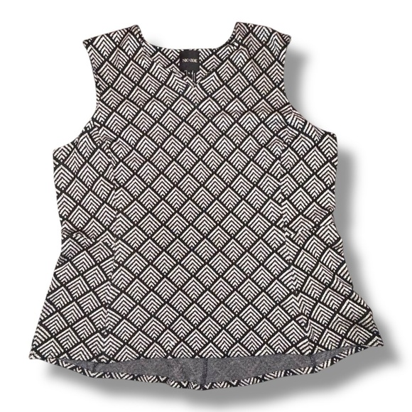 NIC+ZOE Geometric Peplum Sleeveless Blouse - XL Black/ White - Picture 10 of 11